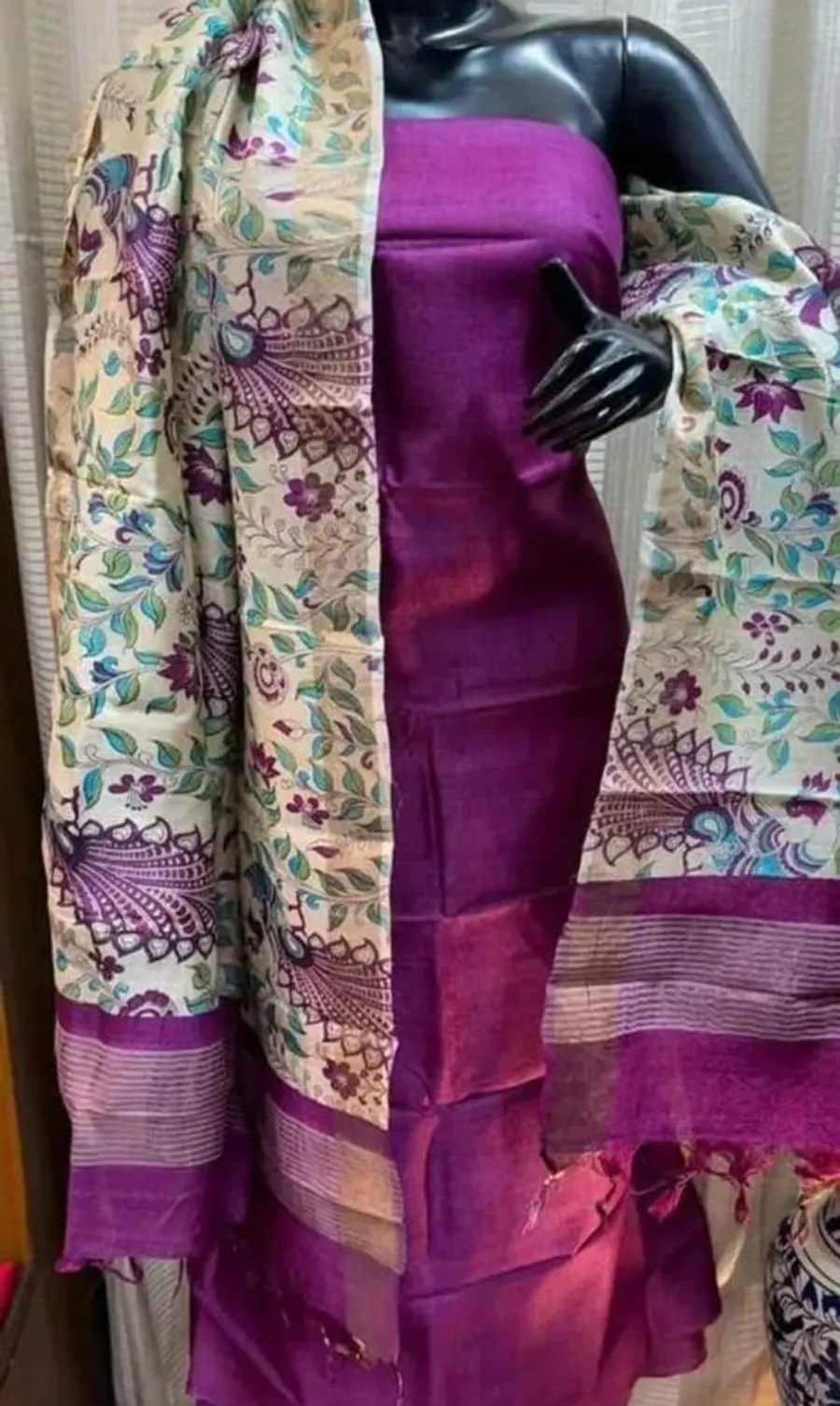 Pure Handloom Tussar Silk Dress Materials (Top & Dupatta Only)
